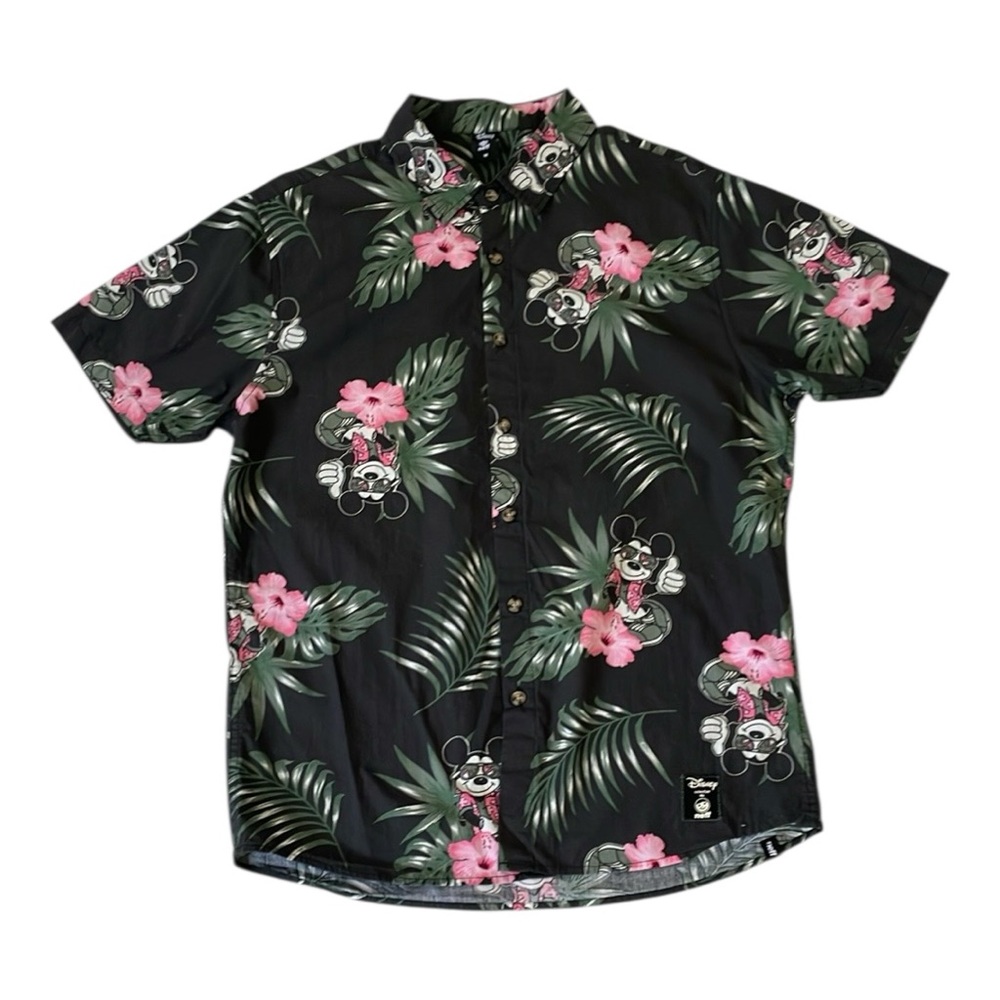 ♥️Neff♥️Disney Men's Black Floral Mickey Mouse Shirt size (Medium)